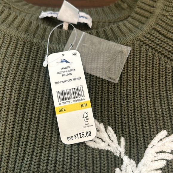 NWT Tommy Bahama Breezy Palm Tree Crew Cotton Blend Pullover Statement Sweater - Picture 7 of 7